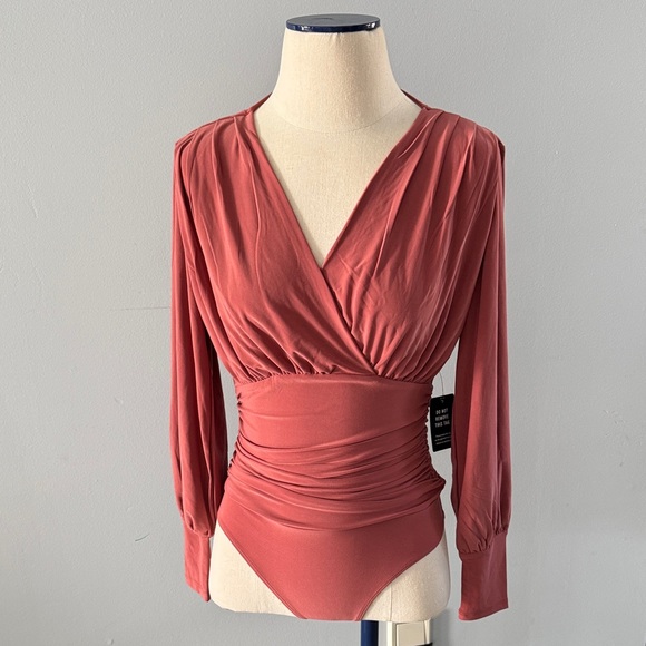 Express Tops - NWT Express skimming surplice v-neck rutched bodysuit